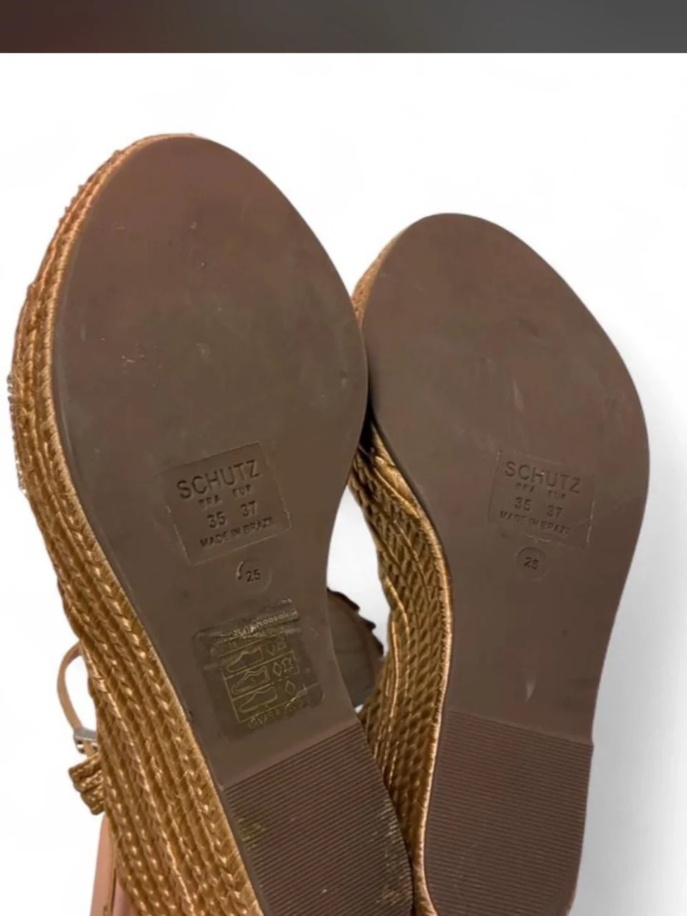 SCHÜTZ- tan & brown wedge sandals with rhinestone straps- Size: 35Br.